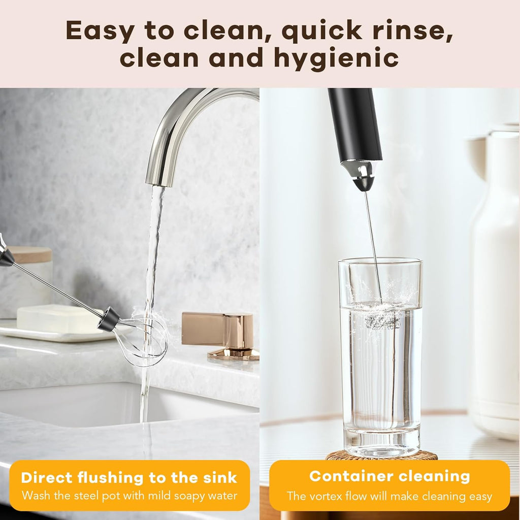 Milk Frother Handheld Rechargeable with Stand, Frother Wand Foam Maker 3 Speed Adjustable Drink Mixer with Detachable Stainless 2 Whisks Electric Coffee Frother Stirrer For Latte, Cappuccino, Egg