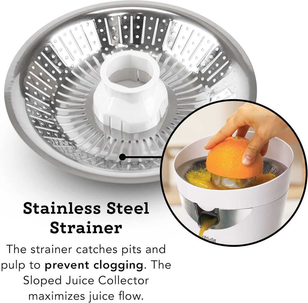 Tribest CitriStar CS-1000 Electric Citrus Juicer with Stainless Steel Strainer and Spout (White)