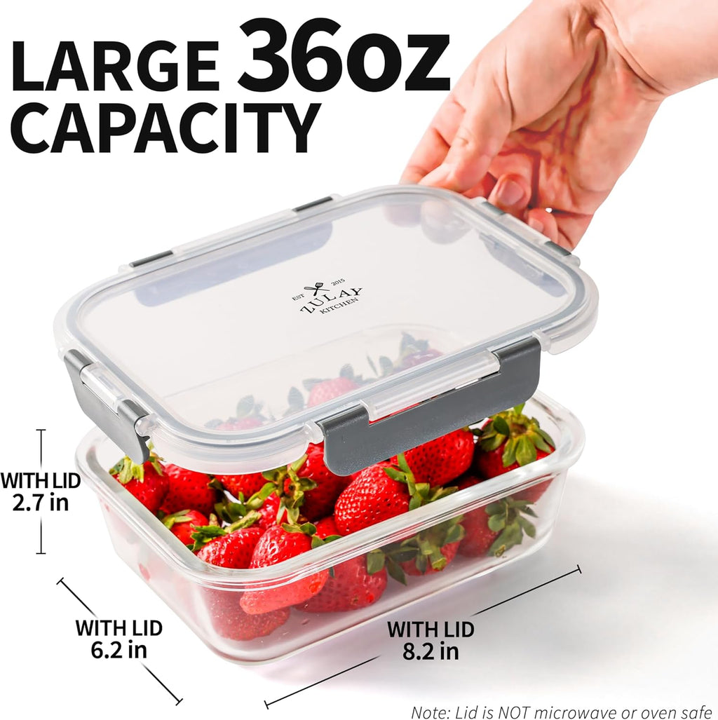 Zulay Kitchen 5 Pack Glass Meal Prep Containers with Lids - Airtight, Premium Borosilicate Glass Food Storage Containers - Microwave, Freezer & Oven Safe, BPA Free - Gray