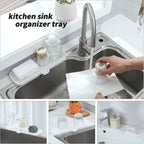 Silicone Bathroom Soap Dishes with Drain Spout-Bathroom and Kitchen Sink Organizer,Sponge Holder,Dish Soap Tray,Perfect for Dispenser,Scrubber,Bottle,Cup on Sink or Counter-White 12"×4"