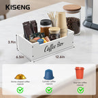 Coffee Pod Bar Station Wooden 13" X 7" X 4" Organizer Box for Countertop, Counter Top Tea Espresso Cup Wood Storage Box, White