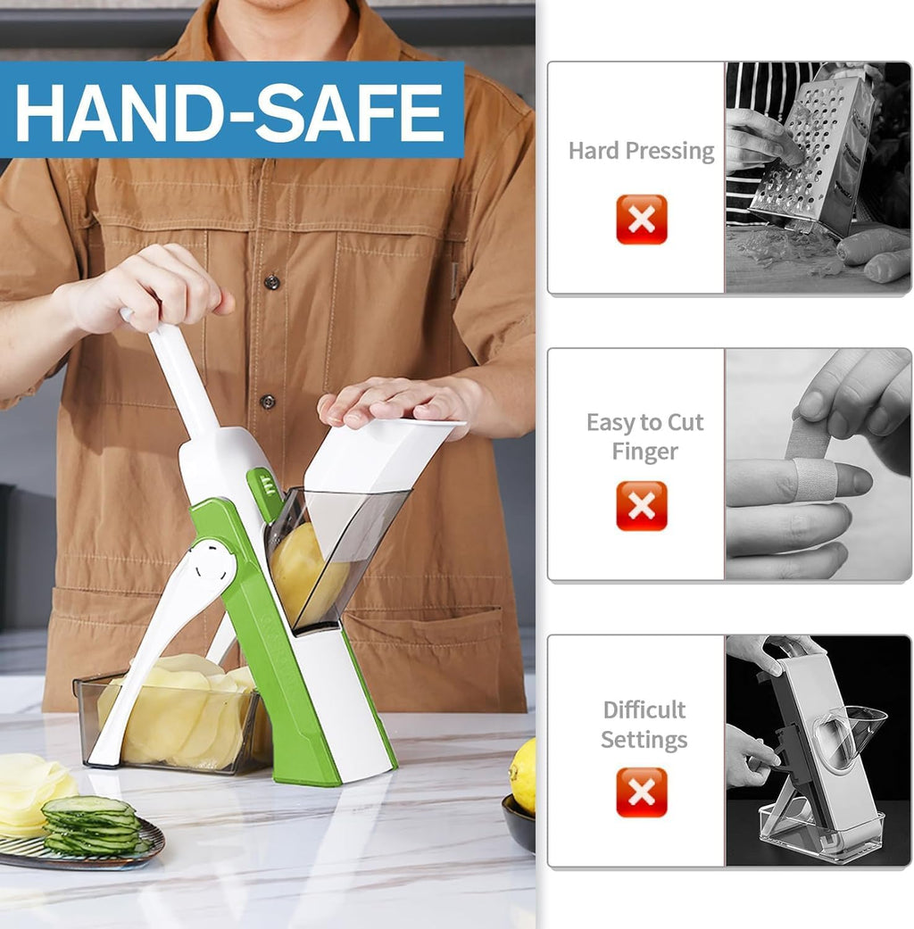 Safe Mandoline Slicer for Kitchen, Vegetable & Food Cutter & Thickness Adjustable 0.1-8 mm. Easy to Clean, Storage, Kitchen Faster Slice Artifact (Only Slice) (Green)