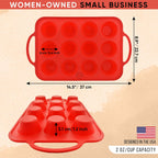 Silicone Muffin Pan With Handles, 12 Cups Cupcake Pan, Silicone Muffin Cups For Baking, Eggs & Cupcakes, Non-Stick Cupcake Molds Dishwasher Safe & BPA Free - Red Color