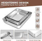 Baking Pans Set of 3, Commercial Grade Stainless Steel Cookie Pan for Baking, 12/10/9 Inch, Rectangle Bakeware Set for Cakes Breads Lasagna Casseroles, Rust & Warp Resistant & Nonstick, Heavy Duty
