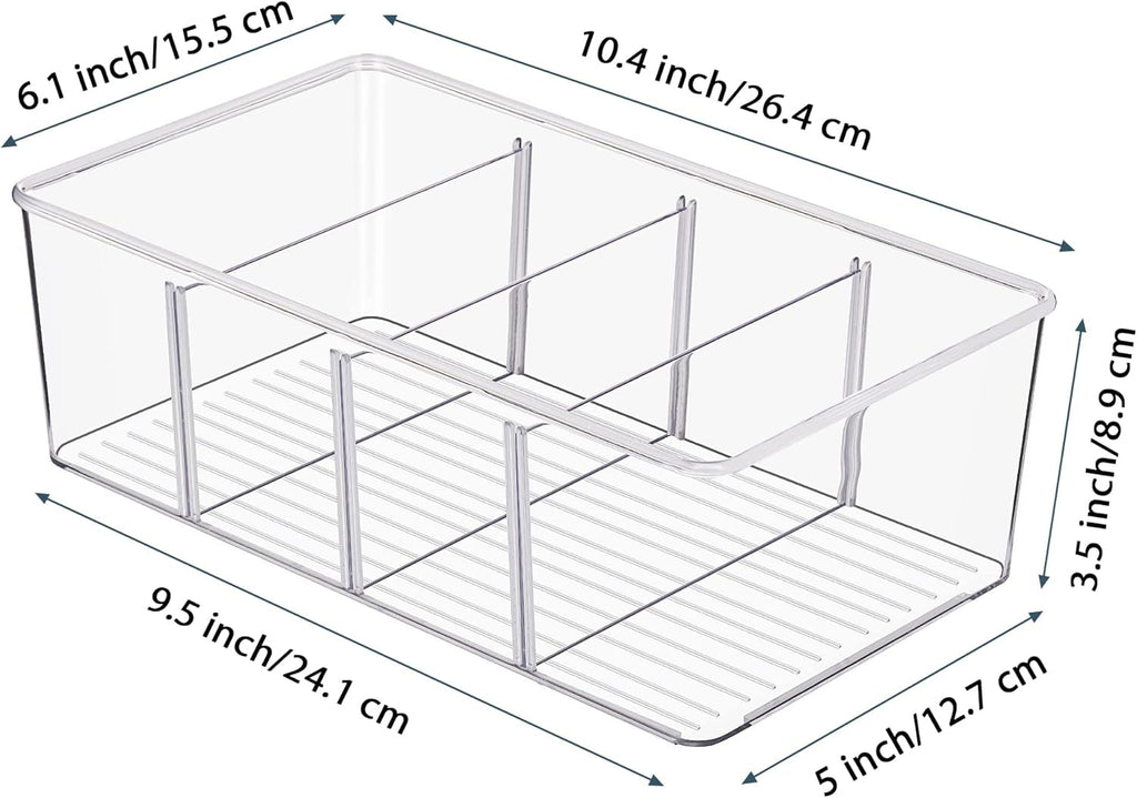 Vtopmart 10 Pack Food Storage Organizer Bins, Clear Plastic Bins for Pantry, Kitchen, Fridge, Cabinet Organization and Storage, 4 Compartment Holder Packets, Snacks, Pouches, Spice Packets