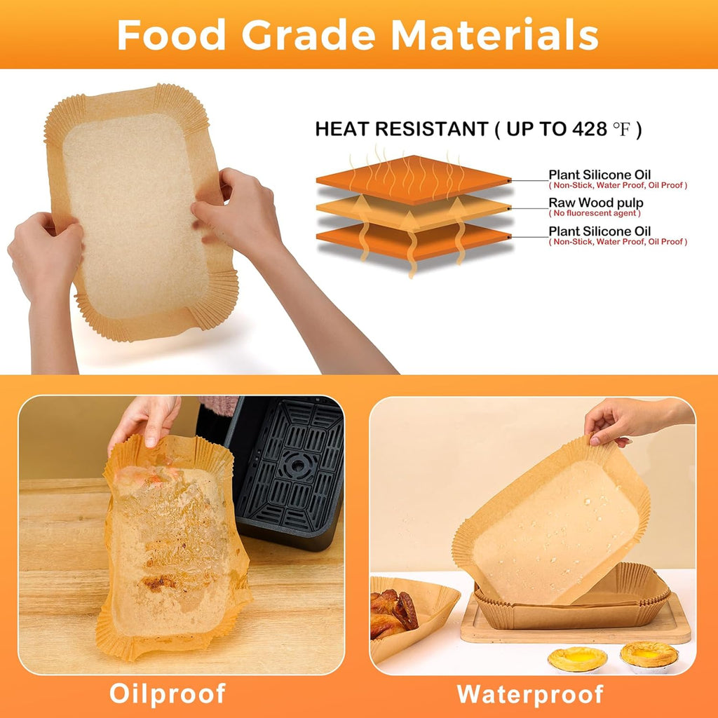 Vailnd Air Fryer Liners Disposable for Dual Basket, 100Pcs 8x5.5 Inch Rectangle Air Fryer Paper Liner for Ninja DZ201 DZ401, Chefman/COSORI 2-Basket Air Fryer, Oil Proof Parchment Paper