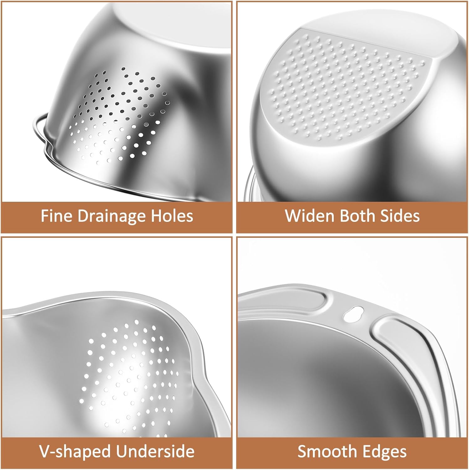 2 Pcs Rice Washer Strainer Bowl 4-in-1 Washing Bowl for Quinoa, Stainless Steel Rinser with Side Drainers Small Colander for Cleaning Fruits, Vegetables, and Beans - Versatile Kitchen Tool