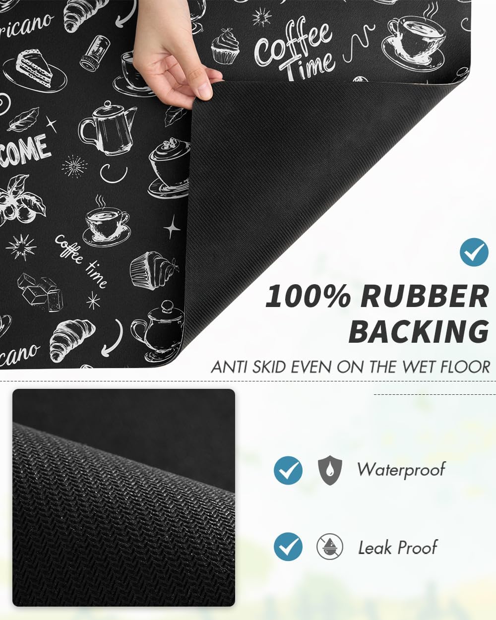 AMOAMI Coffee Mat Hide Stain Rubber Backed Absorbent Dish Drying Mat for Kitchen Counter - Fits Under Coffee Maker & Espresso Machine (16X24, Ink)