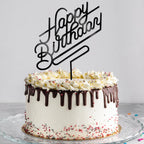 1 PCS Black Happy Birthday Cake Topper, 4.9 x 6.7 Inches Classic Birthday Cake Toppers, Acrylic Happy Birthday Cake Sign, Anniversary Cake Decorations for Party Supplies and Photo Booth Props