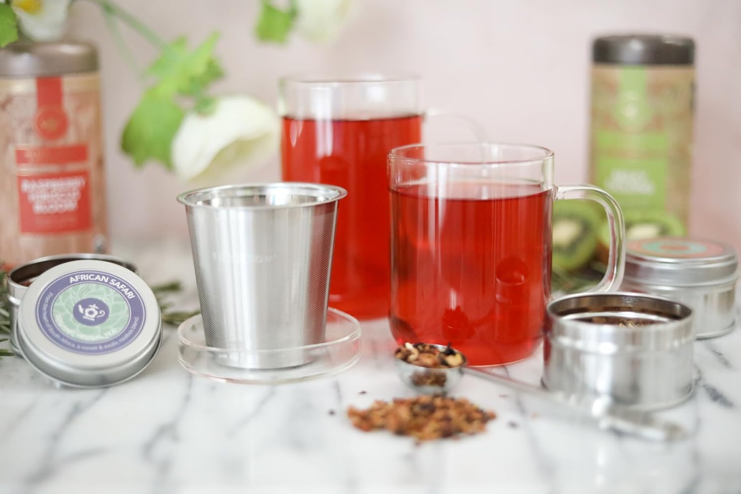 Teabloom Premium Borosilicate Glass Mug with Stainless Steel Loose Leaf Tea Infuser and Lid/Dish - 8 Ounces (240 mL)