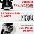 Rotary Cheese Grater Hand Crank - Counter Top 3 Blade Manual Cheese Shredder with Reinforced Suction, 3 Interchangeable Drums, Easy to Use Vegetable Chopper, Round Mandoline Slicer, Black