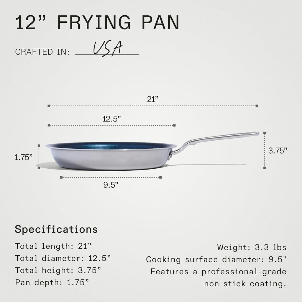 Made In Cookware - 12" Non Stick Frying Pan (Harbour Blue) - 5 Ply Stainless Clad Nonstick - Professional Cookware - Induction Compatible