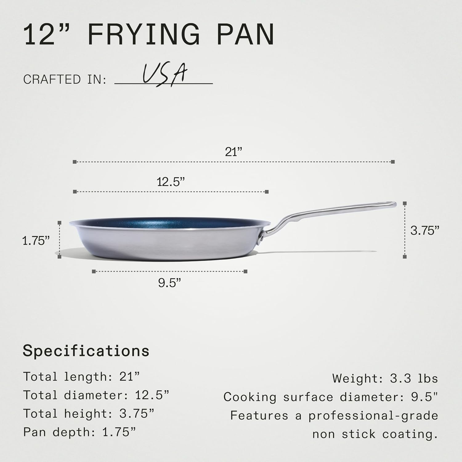 Made In Cookware - 12" Non Stick Frying Pan (Harbour Blue) - 5 Ply Stainless Clad Nonstick - Professional Cookware - Induction Compatible