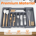 Large Silverware Organizer,Expandable Utensil Drawer Organizer,BPA Free Utensil Holder,Adjustable Silverware Tray Cutlery Drawer Organizer for Kitchen Flatware,Large,Grey (6-8 Slots)