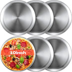 Thenshop 6 Pieces 10 Inch Pizza Pans Bulk Stainless Steel Sets Round Bakeware Pizza Trays for Oven Kitchen Baking Home Restaurant Safe Sturdy Reusable Easy Clean(Silver)