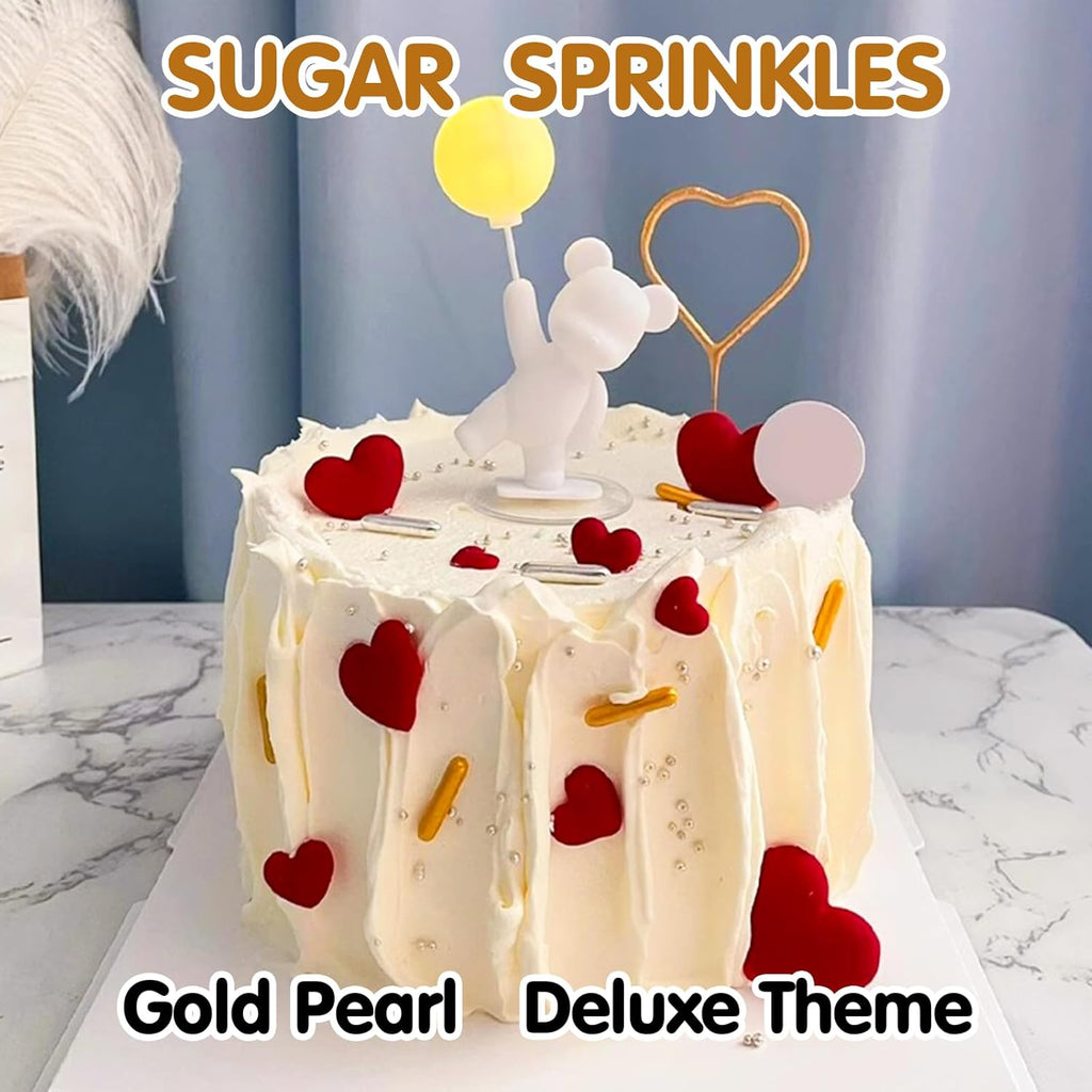 Gold Pearl Sprinkles,Edible Rods Pearl Sugar Candy Mix Size,130g/4.58oz,Baking Edible Cake Decorations,Cupcake Toppers,Cookie Decorating Donuts Ice Cream,Food Grade,Holiday Wedding Party Valentines Christmas Supplies