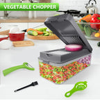 Vegetable Chopper, Onion Chopper Dicer, Mandoline Slicer with Container, Vegetable Cutter for Salad Potato Carrot Garlic（2 Blades, Grey）