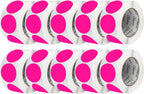 Perco Fluorescent Pink 3-Inch Perforated Circle Dot Sticker Labels — 10 Rolls, 5,000 Round Stickers — with Permanent Adhesive for Moving Boxes, Sale Signage, Displays, Status Messaging—Made in USA
