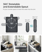 SONGMICS Large Dish Drying Rack, Premium Stainless Steel Dish Rack with Rotatable Spout, Fingerprint-Resistant Dish Drainers for Kitchen Counter, 12.5 x 22.5 in, Silver and Gray UKCS030E01