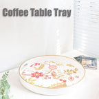 Spsyrine Decorative Serving Tray with Handles, Lacquered Coffee Table Tray for Ottoman, Round Waterproof Platters for Centerpieces, Parties, Living Room, Kitchen Counter Organization Yellow