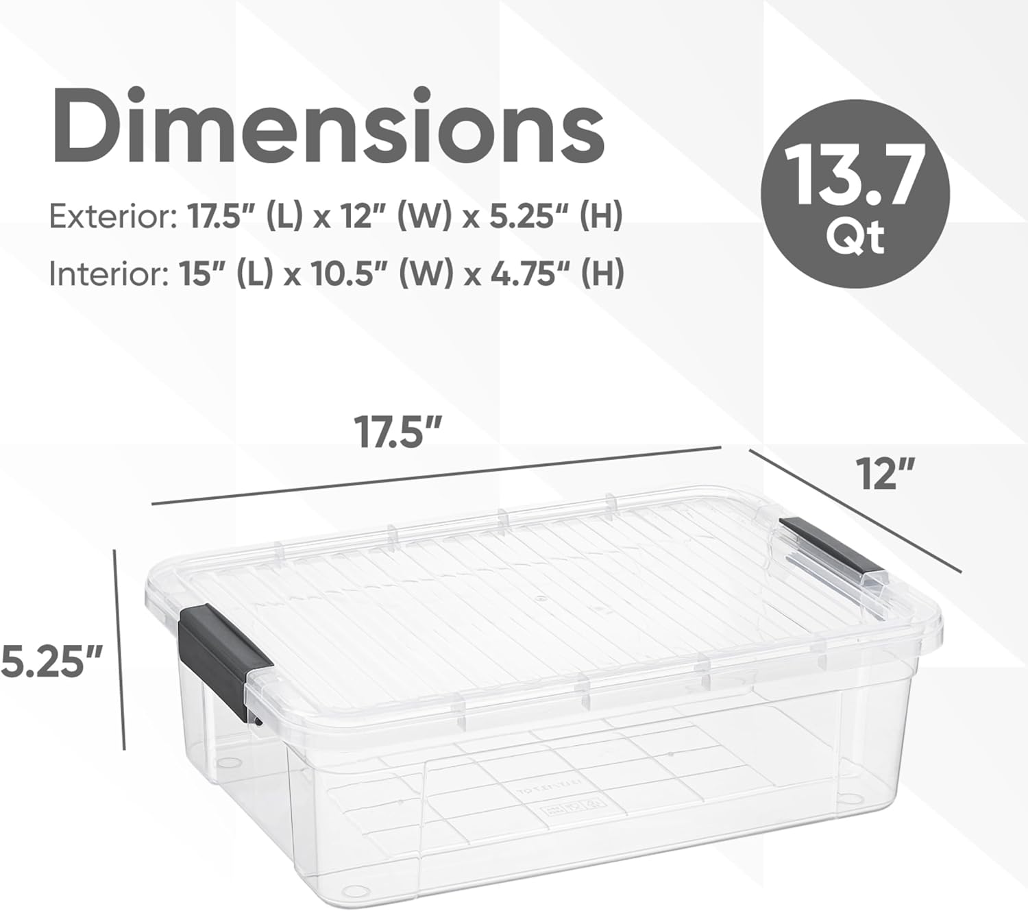 Superio Clear Storage Boxes with Lids, 16 Quart Plastic Container Bins for Organizing, Stackable Crates, BPA Free, Non Toxic, Odor Free, Organizers for Home, Office, School, and Dorm