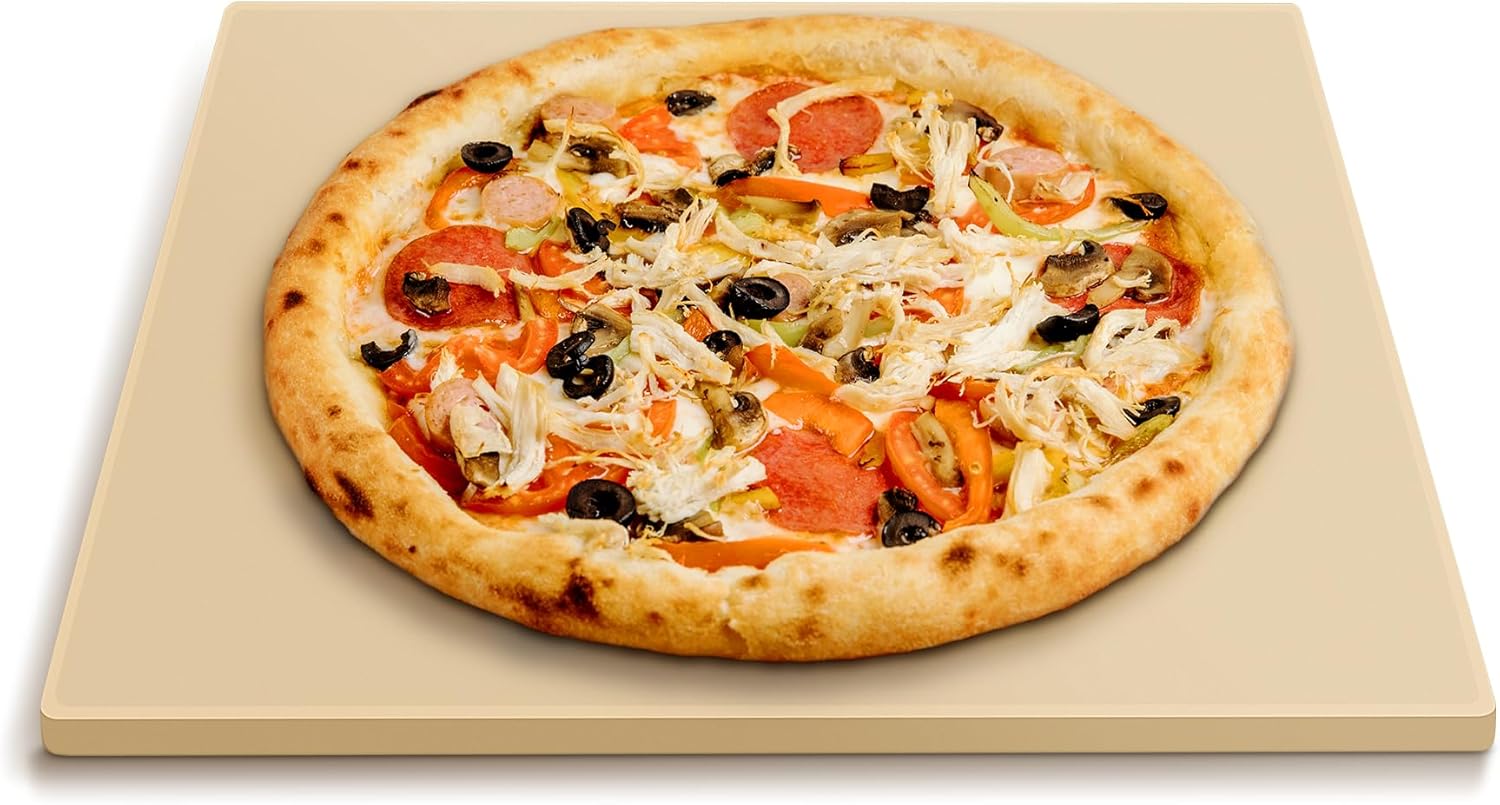 Pizza Stone for Oven and Grill, 12 Inch Square Baking Pan, Heavy Duty Small Cordierite Pizza Grilling Stone, Thermal Shock Resistant, Includes Durable Metal Scraper
