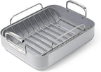Caraway Roasting Pan - 16x13” Roasting Pan with Rack - Non-Stick Ceramic Coated - Non Toxic, PTFE & PFOA Free - Oven Safe & Compatible with All Stovetops - Gray