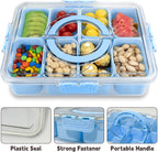Divided Serving Tray with Lid and Handle,8 Compartments Snacks Box,Snack Fruit Veggie Tray,Portable Platter for Candy Fruits Nuts Snack Party Entertaining Picnic (2PCS Blue)