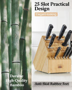 Cooks Standard Bamboo Knife Block Holder without Knives, 25 Slot X-Large Universal Countertop Butcher Block Kitchen Knife Stand for Easy Kitchen Storage