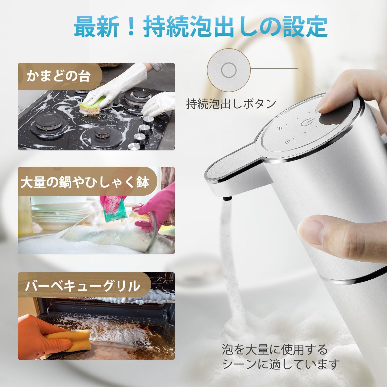 Automatic Foaming Soap Dispenser with 4 Adjustable Control Rechargeable Hands Free Auto Soap Dispenser for Kitchen, Bathroom, Hotel, Restaurant,Touchless 380ml