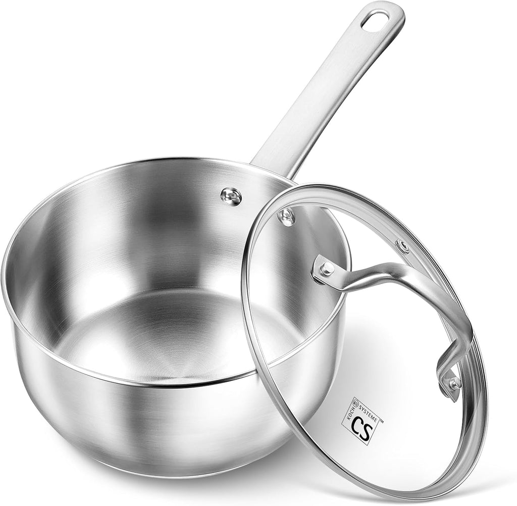 KOCH SYSTEME CS Stainless Steel Saucepan, 2 Quart Stainless Steel Sauce Pan with Lid, 2 Quart Saucepan with Lid, Premium Steel Pot, Induction Sauce Pan,Small Sauce Pot, Oven Safe