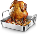 Herogo Small Roasting Pan with Beer Can Chicken Holder, 9 Inch Stainless Steel Square Baking Pans with BBQ Vertical Stand Rack for Baking Oven Grilling Smoker, Easy to Use & Dishwasher Safe