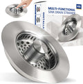 5-in-1 Stainless Steel Sink Aid, Kitchen Sink Drain Strainer Food Catcher, Popup Kitchen Sink Stopper & Odor Filter, Kitchen Sink Strainer Accessories with Drain Basket (Classic Brushed)
