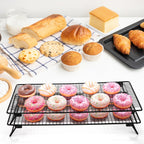 Kingrol 2-Piece Cooling Rack with Collapsible Folding Legs - for Cooking, Roasting, Drying, Grilling (Black)