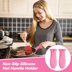 Patelai 2pcs Silicone Handle Cover for Cast Iron Skillet Kitchen Silicone Handles for Pots and Pans Non-Slip Pot Holder Sleeve for Fry Pan Griddles Metal Aluminum Cookware(Pink)