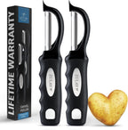 Zulay Kitchen Premium Vegetable Peeler for Kitchen - Swivel Peeler with Razor Sharp Stainless Steel Blades & Strong Ergonomic Handle - Dishwasher Safe, Easy To Use with Blemish Remover - Black