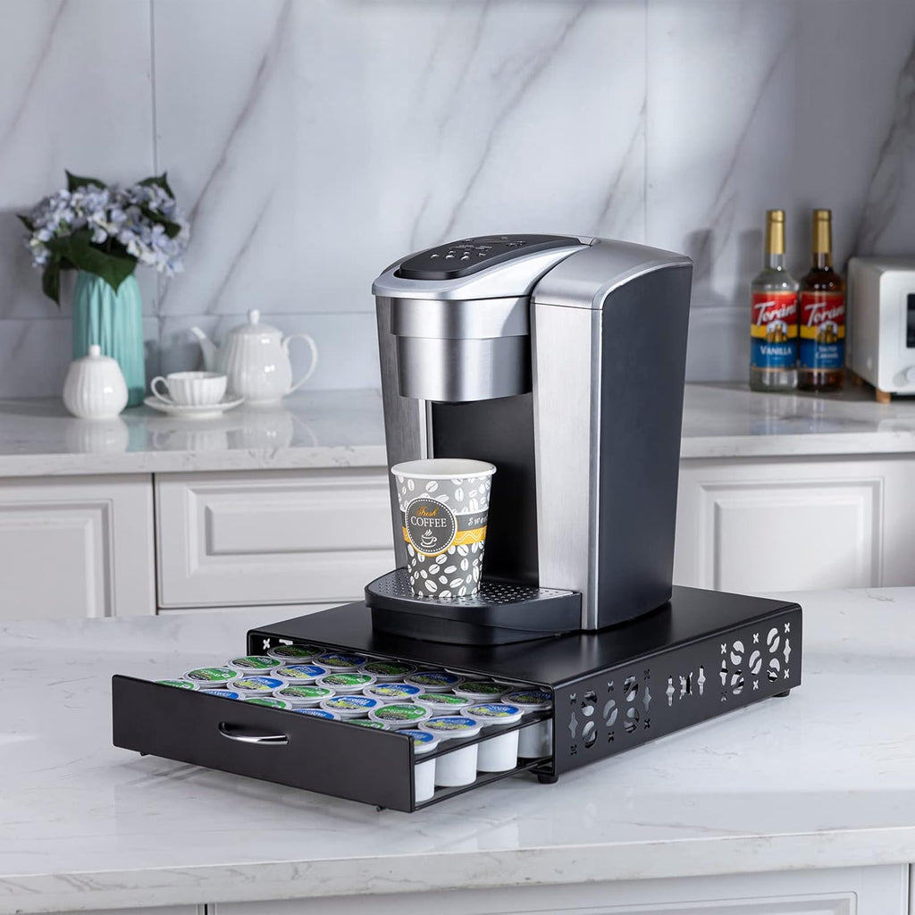 Rice rat K Cup Pod Holde iron Top Drawer,Coffee Pod Holder Capsule Display Storage compatibility 42 k cup (Black)