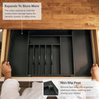 KitchenEdge Premium Silverware, Flatware and Utensil Organizer for Kitchen Drawers, Food-Safe Contract Grade, Expandable from 16 to 28 In, Black Bamboo