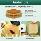 Air Fryer Paper Liners, 125Pcs Parchment Paper, Air Fryer Liners Disposable for Microwave, Non-Stick Air Fryer Liner Square Free of Bleach (8IN)