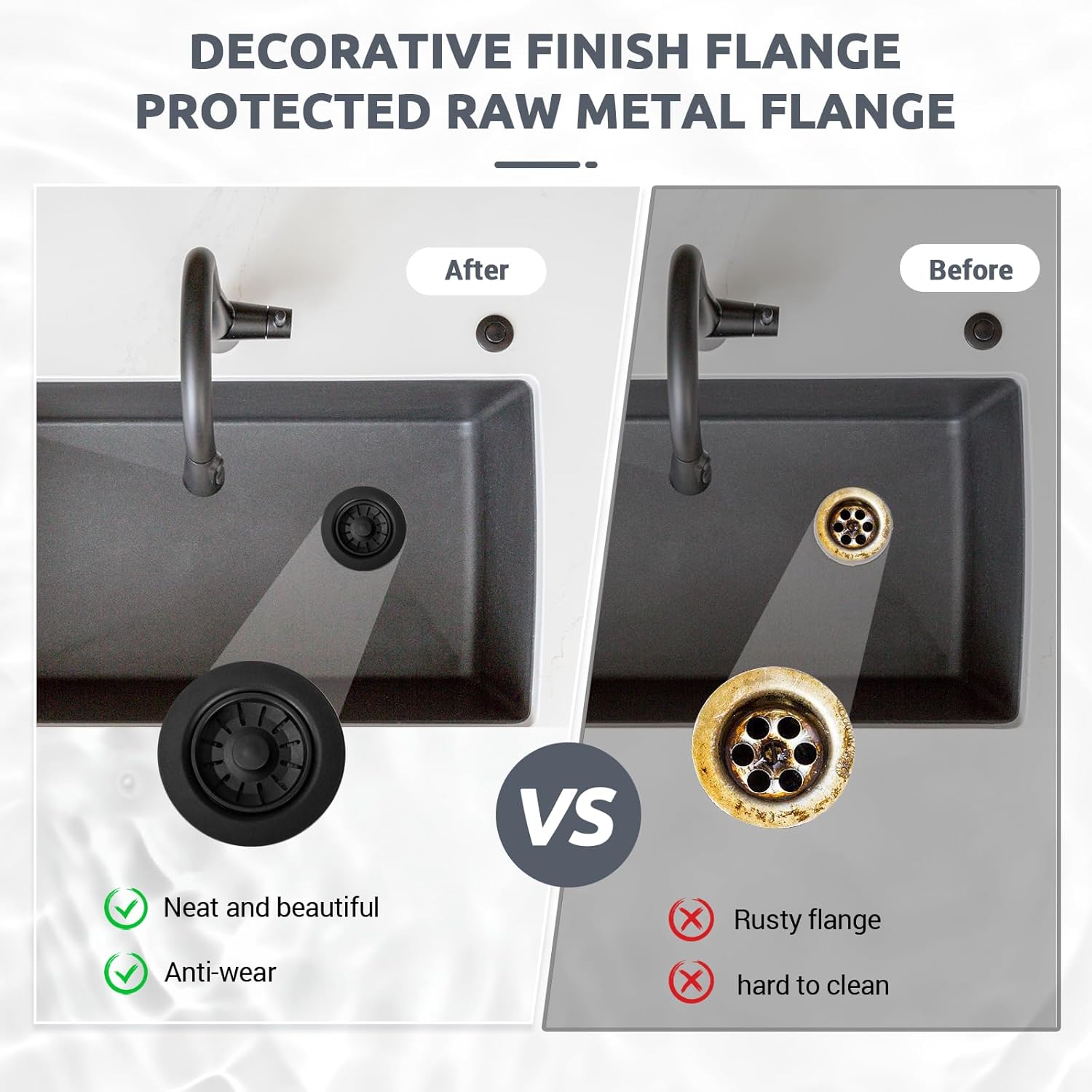 BOTEMY Garbage Disposal Strainer and Stopper with Decorative Flange - Fits Universal 3.5 Inch Standard Drain Hole, Removable Sink Drain Strainer and Stopper, Durable ABS Material (Black)