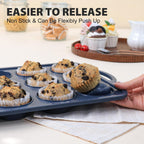 2 pack Silicone Muffin Pan with Metal Frame, Non Stick Silicone Cupcake Pan with Handles Regular 12 Cup, BPA Free Silicon Muffin Tin Tray for baking, egg bites, Cupcake Mold Grey