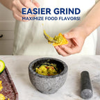 Koville African Natural Granite Mortar and Pestle Set, Grinder Bowl for Guacamole, Salsa, Pill Crusher, Spice, Herb, Garlic, Nut, Heavy Duty Grinder for Kitchen (Sandblasted Finish)