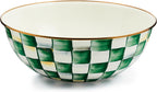 MACKENZIE-CHILDS Enamel Everyday Bowl, Serving Bowl for Entertaining, Extra Large, Green-and-White Emerald Check