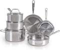 T-fal Pro Tri-Ply Stainless Steel Cookware Set 10 Piece, Induction Compatible Oven Safe 500F, Lids 350F, Fast & Even Heat, Professional Quality & Durability, Pots and Pans Set, Dishwasher Safe, Silver