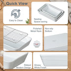 ONEMORE Casserole Dishes for Oven, Ceramic Baking Dish Set of 3 with Roasting Racks Rectangular Large Deep Lasagna Pan without Handles Porcelain Baking Pan with Rack for Oven Cooking (3QT/2.1QT/1.3QT)