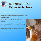 Jarming Collections Mason Jars - 32 Oz Extra Wide Mouth Glass Jars with Lids - Quart Containers - Made in USA (2 White Dome Plastic Lids)