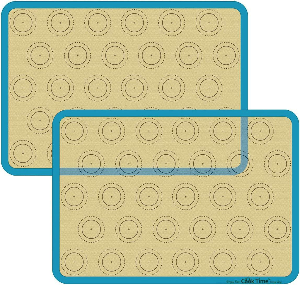 Macaron Silicone Baking Mat - Set of 2 Non Stick Silicon Macaroon Baking Sheet Cookie Liner(BPA Free/Reusable/Half Sheet),Perfect Cooking Kit for Macarons,Pastry,Cake and Bread Making (Blue)