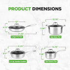 NutriChef 8-Piece Triply Cookware Set Stainless Steel - Triply Kitchenware Pots & Pans Set Kitchen Cookware, Non-Stick Coating - Sauce Pot, Stew Pot, Cooking Pot, Frying Pan, Lids - NC3PLY8Z