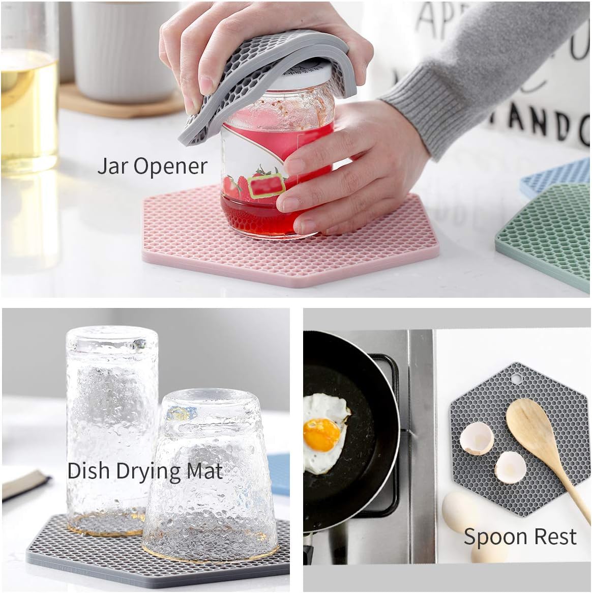 4 Packed Silicone Trivet Mats - DIY Different Size Dish Drying Mat, Hot Pot Holder for Pots & Pans, Non-Slip & Heat Resistant Kitchen Hot Pads for Countertops & Table, Navy Blue