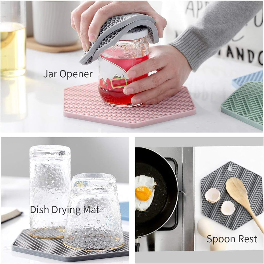 4 Packed Silicone Trivet Mats - DIY Different Size Dish Drying Mat, Hot Pot Holder for Pots & Pans, Non-Slip & Heat Resistant Kitchen Hot Pads for Countertops & Table,Teal